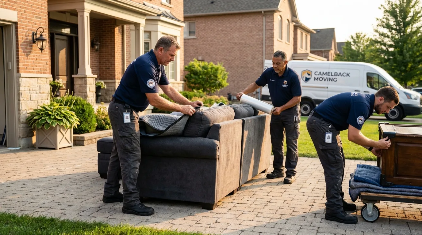 Large estate moving crew wrapping furniture in Long Lake, MN