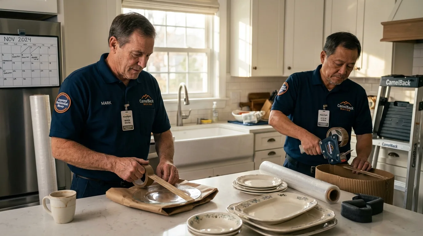 Professional crew packing kitchen dishware in Long Lake, MN